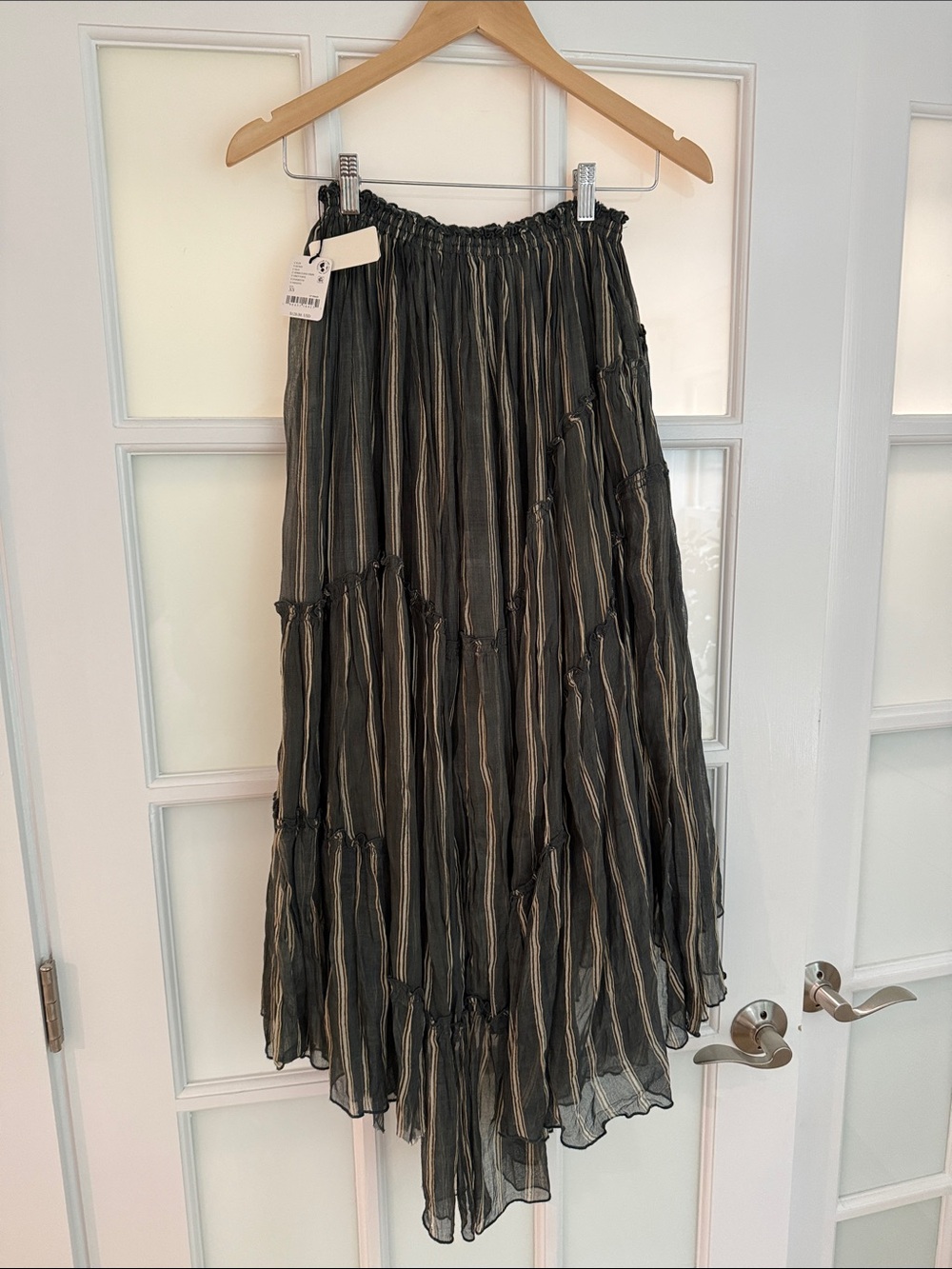 Asymmetrical Black & Cream Striped Maxi Skirt